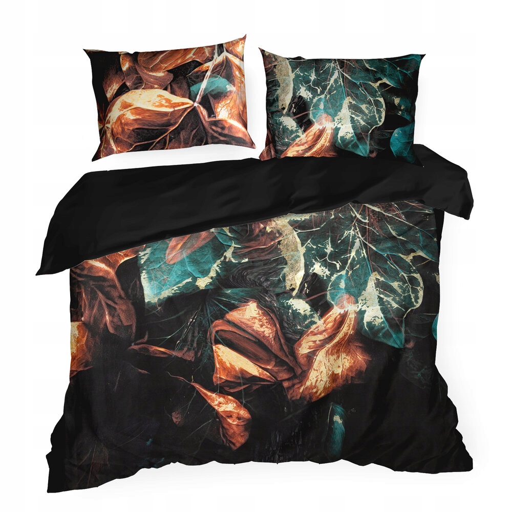 Posteľná Bielizeň 160x200 Eva Minge čierna tyrkysová oranžová s veľkými listami