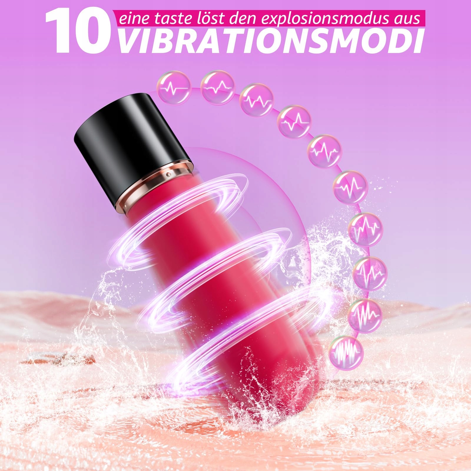 LIPSTICK MINI WIBRATOR DLA KOBIET Z 10 TRYBAMI WIBRACJI SILIKONOWE KOŃCÓWKI — miniatura 3