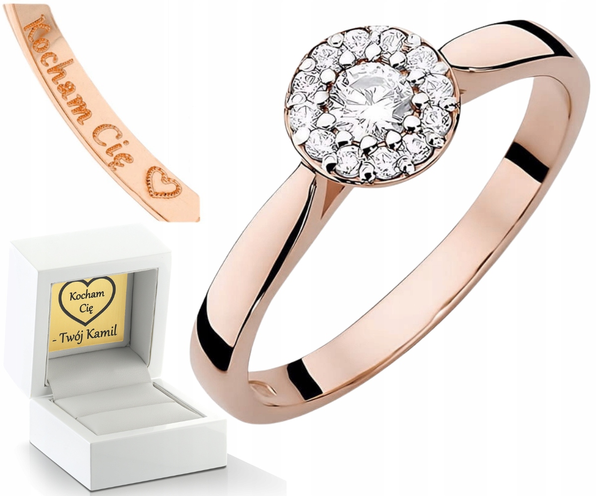 Růžové Zlato Prstýnek 0,585 Laboratorní Diamanty 0,25 Ct Gravírování