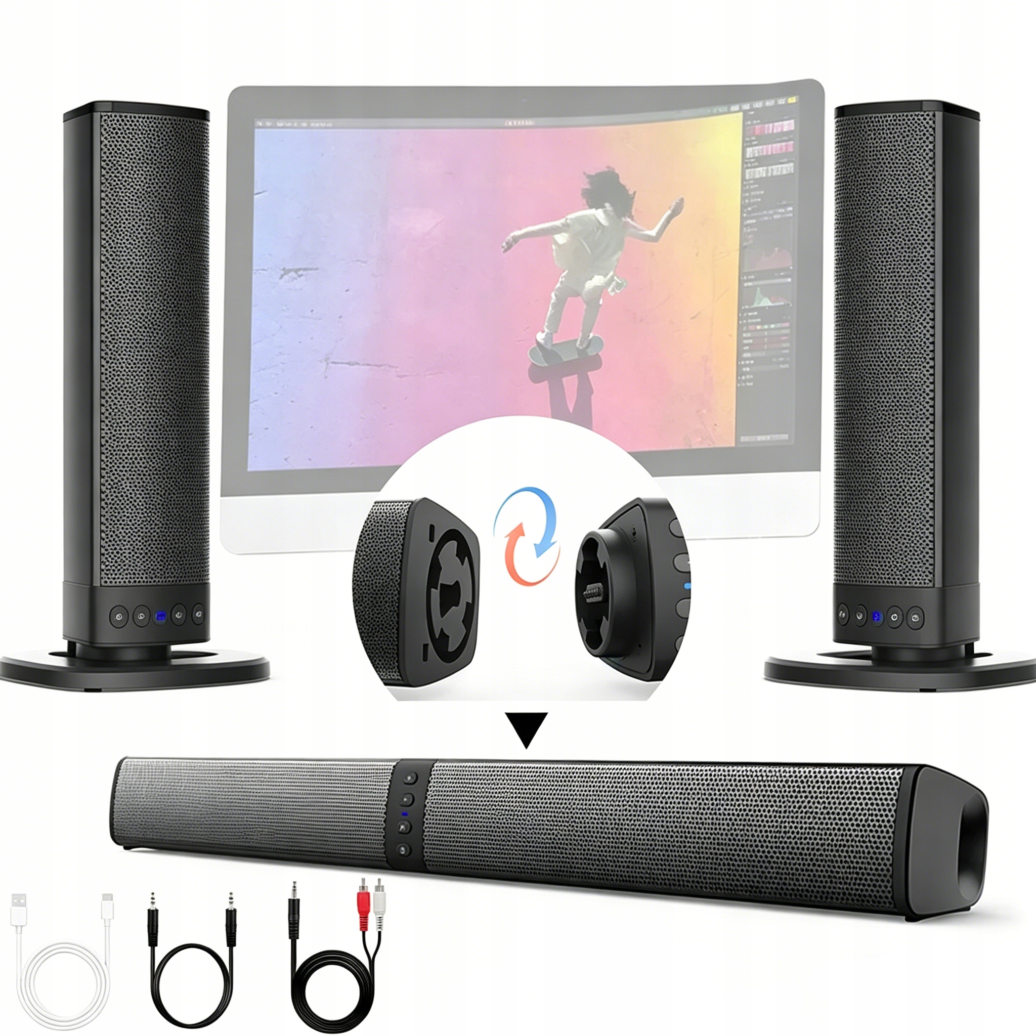 Přenosný prostorový reproduktor Sound Bar Tv Domácí kino 3D Surround Odnímatelný
