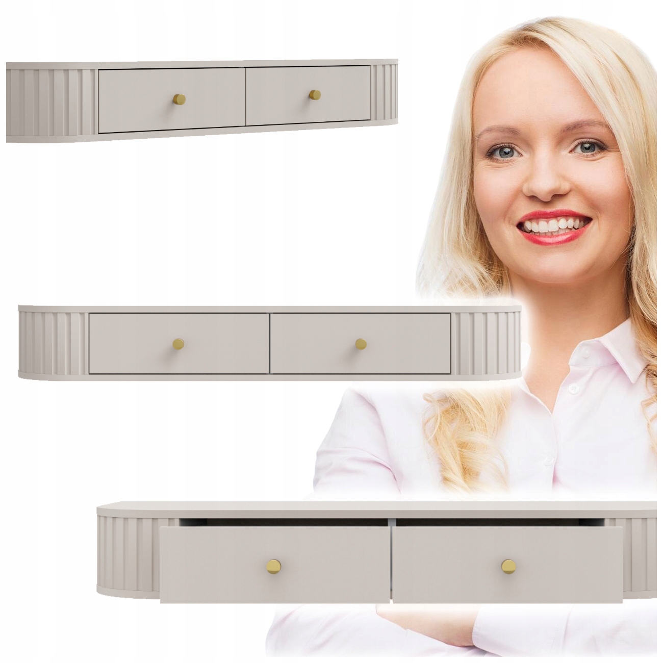 Toaletka Wisząca Konsola Z Szufladami Szafka Wisząca Beż Piaskowy 123CM