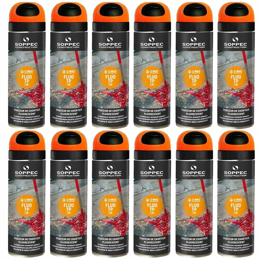 SOPPEC FLUO SPRAY FARBA GEODEZYJNA POMARAŃCZ 12szt