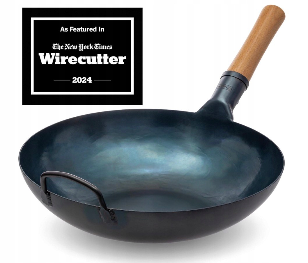 Yosukata Wok Uhlíková oceľ 34 cm Ploché dno Indukcia Plyn Stir Ázijský Fry