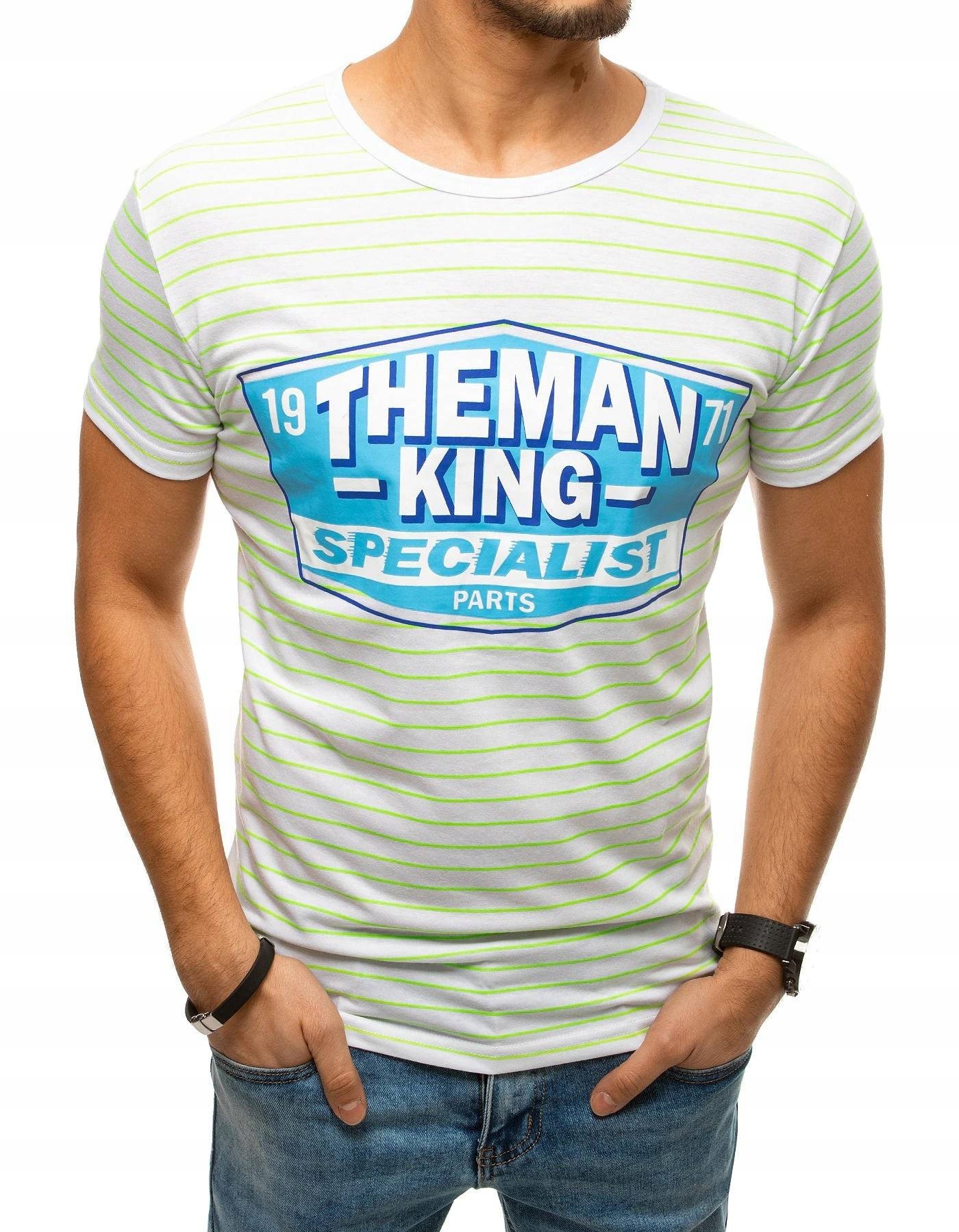 

Męski T-shirt W Paski Z Nadrukiem rx4396 - M