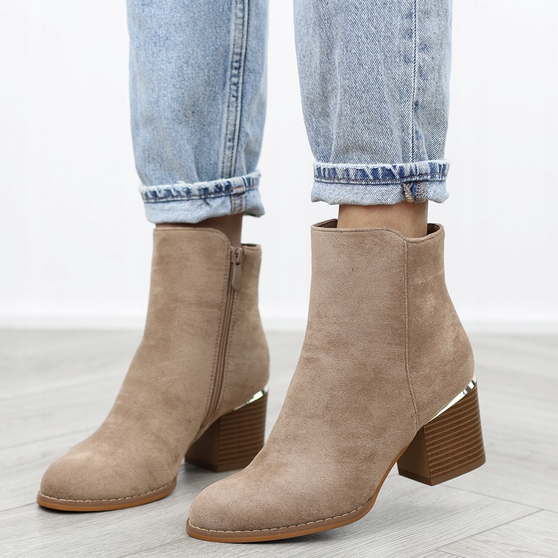 Khaki beżowe botki damskie na słupku zamszowe BM65 r.41 Rozmiar 41