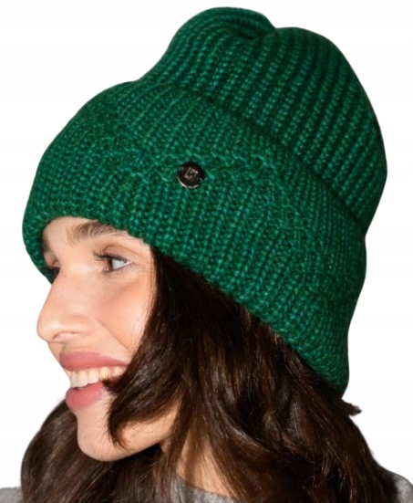 Zeleň Butelková dámská vlněná čepice s čepice s ohybem Merino Vlna Loman Olava