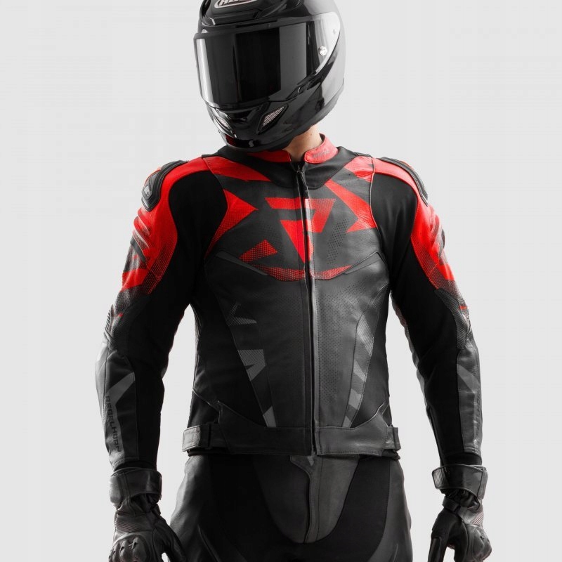 Kožená Motocyklová Bunda Rebelhorn Inferno Black Fluo Red 46