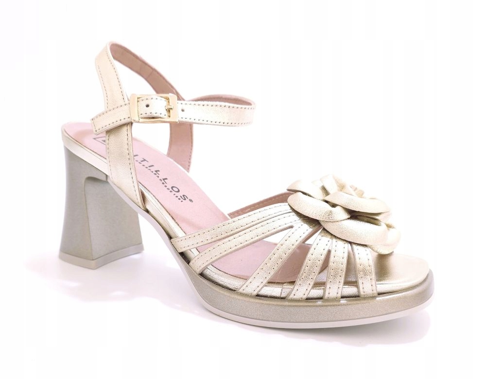 Zlaté dámské kožené sandály na širokém podpatku Pitillos 11220 r39