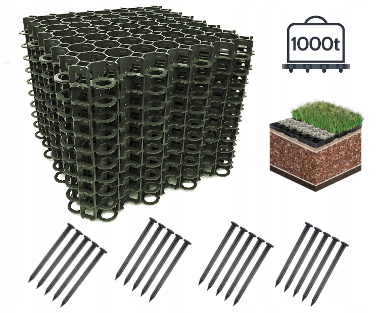 Geokrata 50x50x4 cm kratka trawnikowa parkingowa drogowa 10 szt. kotwy