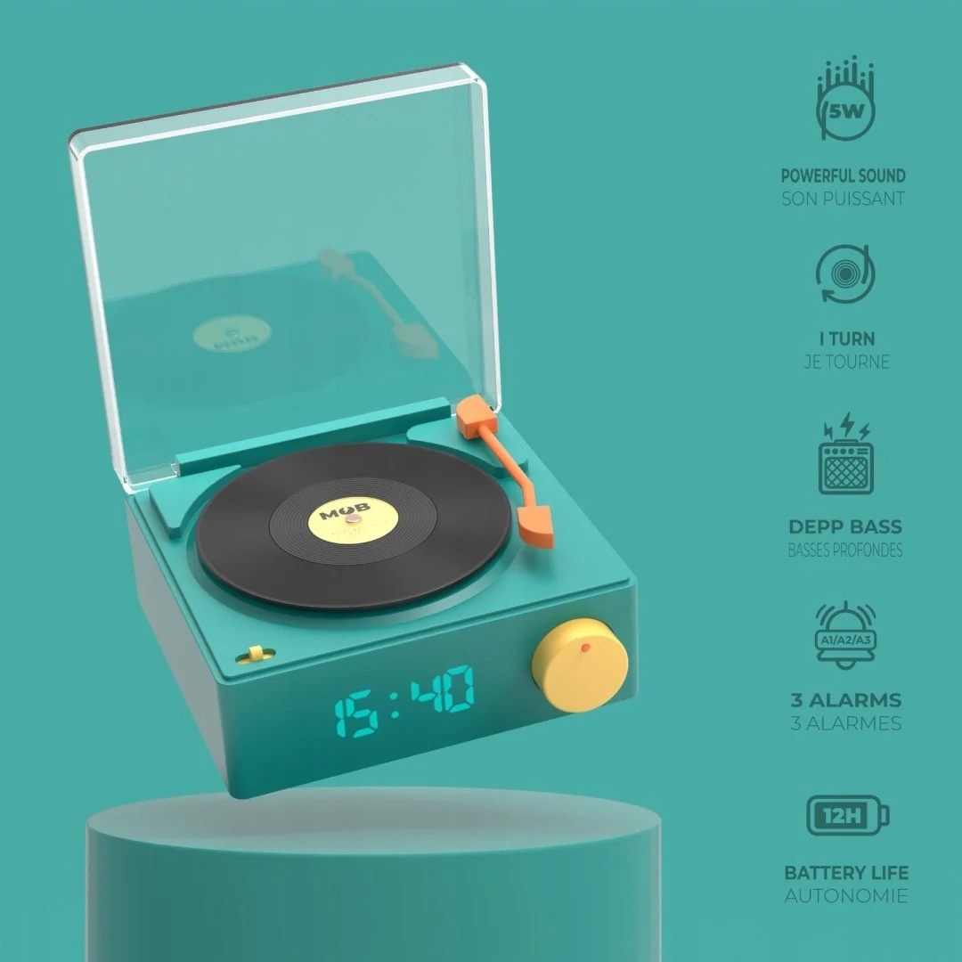 Budík s aplikací a retro reproduktorem Bluetooth gramofon Mobility On Board