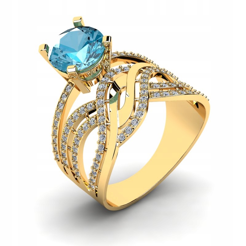 

Efektowny Pierścionek Złoty Z Niebieską Cyrkonią