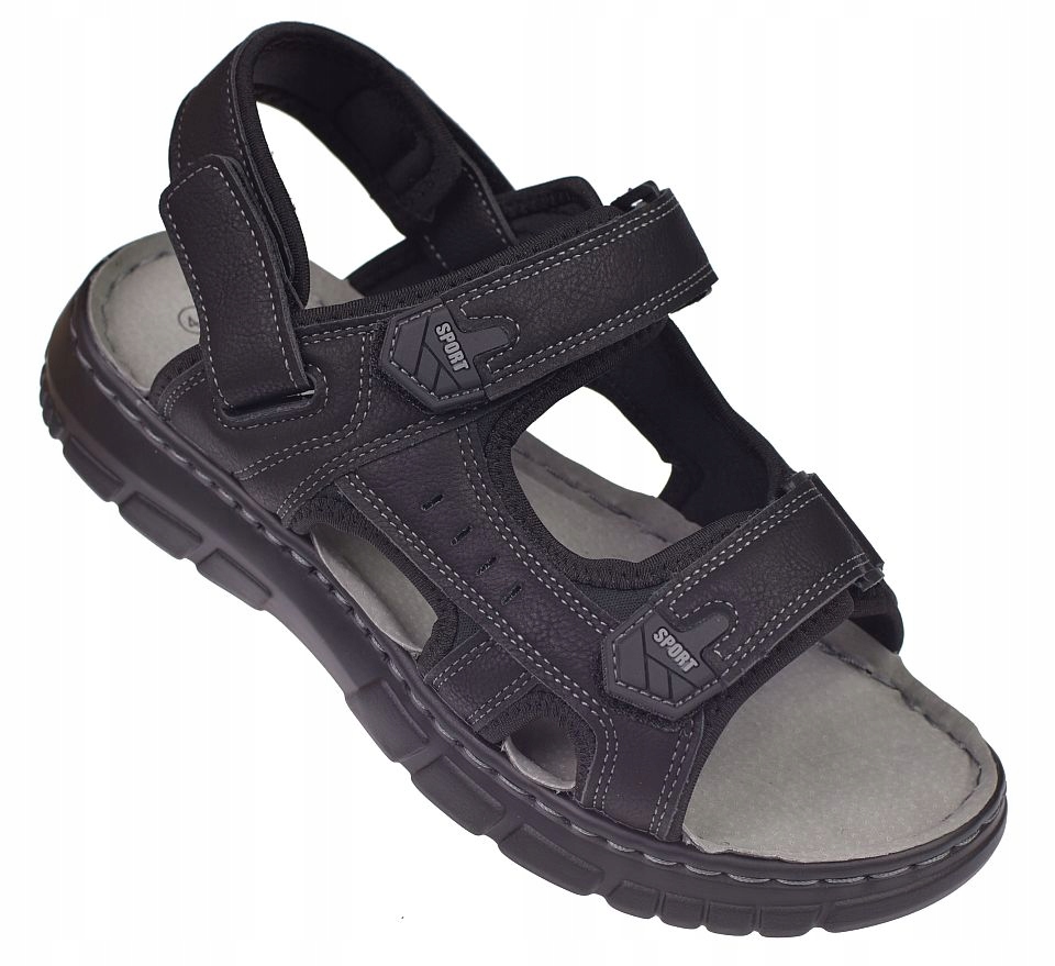 Pánské sandály s nastavitelnými pásky na suchý zip, kožená stélka S-4-1296 bk, vel. 42