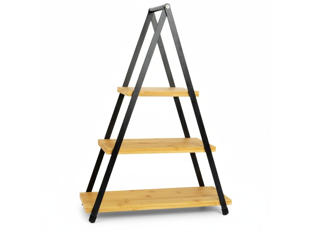 Třípatrový etažér s dřevěnými policemi, 53 cm