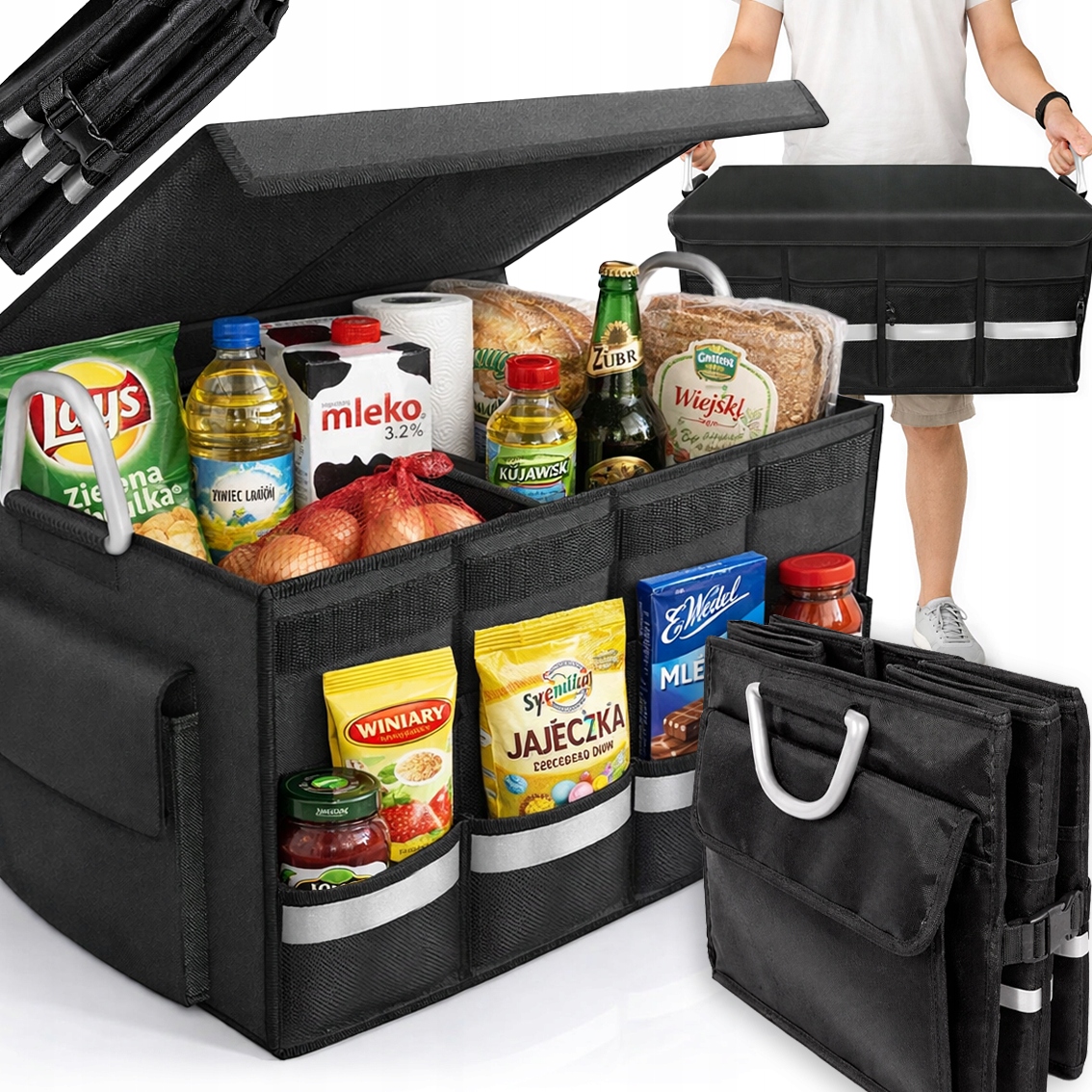 Organizer Torba Do Bagażnika Samochodu Pojemnik Kosz Na Zakupy 60x35x30 cm