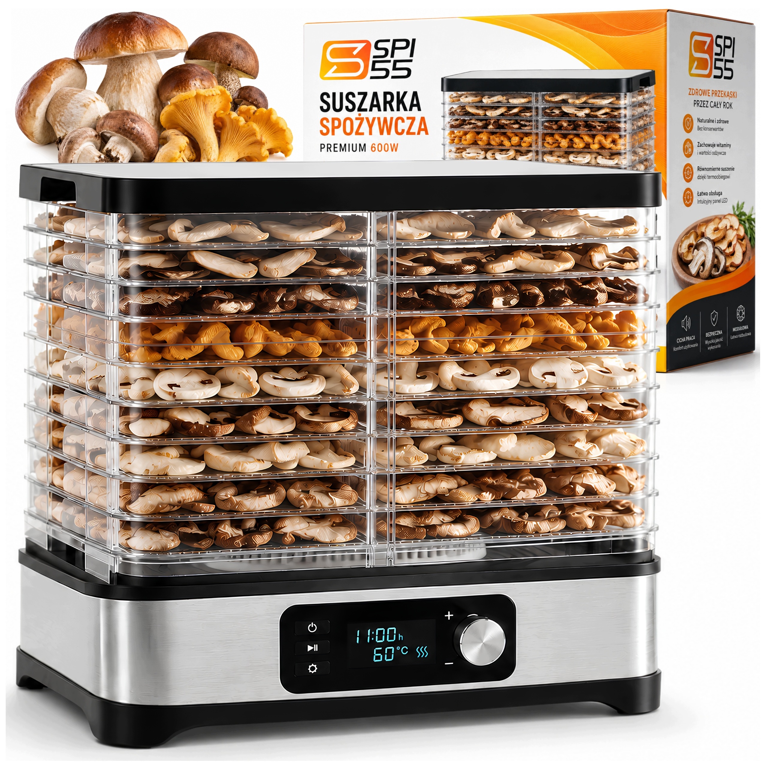 Suszarka Spożywcza Do Grzybów owoców warzyw ziół 600W 6 Sit Timer regulacja