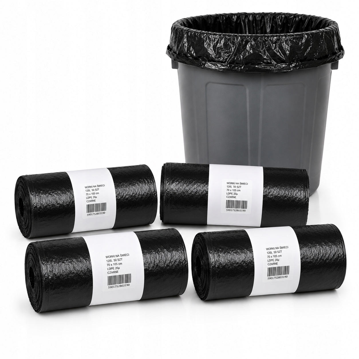 Pytle na odpadky 120L 200 ks černé Ldpe 4 role velké pytle na odpadky