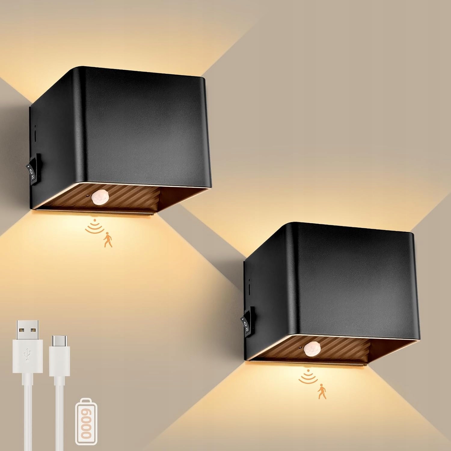 Led nástěnné svítidlo Snímač pohybu Akumulátor 6000 mAh 2.szt GeyouLux