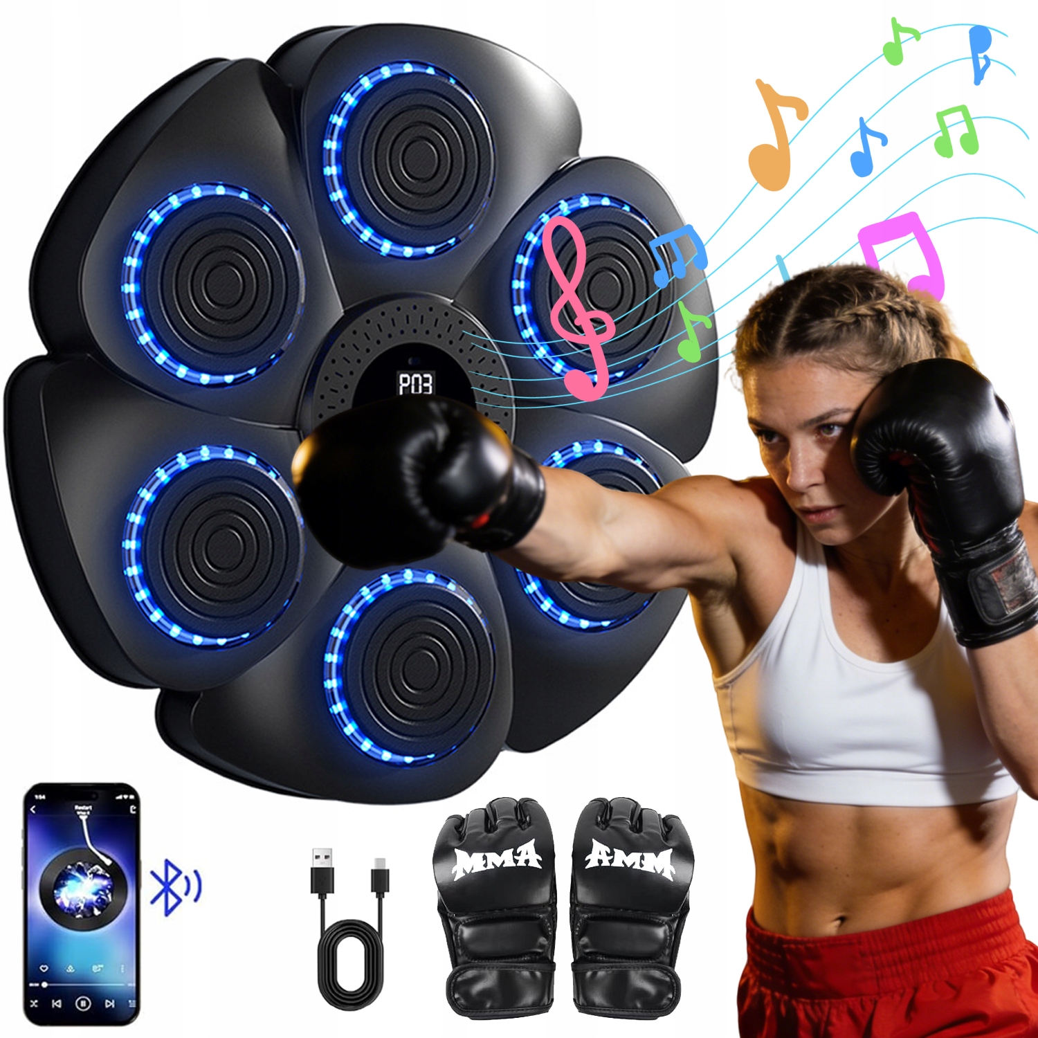 Music Boxing Machine Bluetooth Z Amortyzacją 9 Trybów Gry Idealny