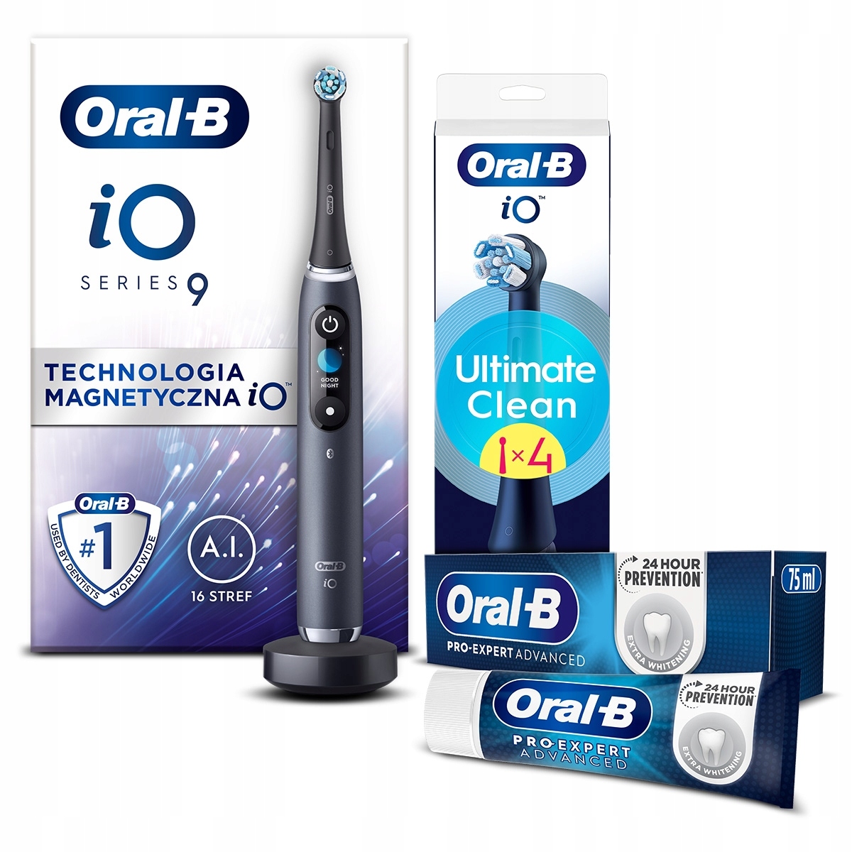 Zestaw Oral-B: Szczoteczka iO9 Końcówki iO Ultimate Clean 4 szt Pasta