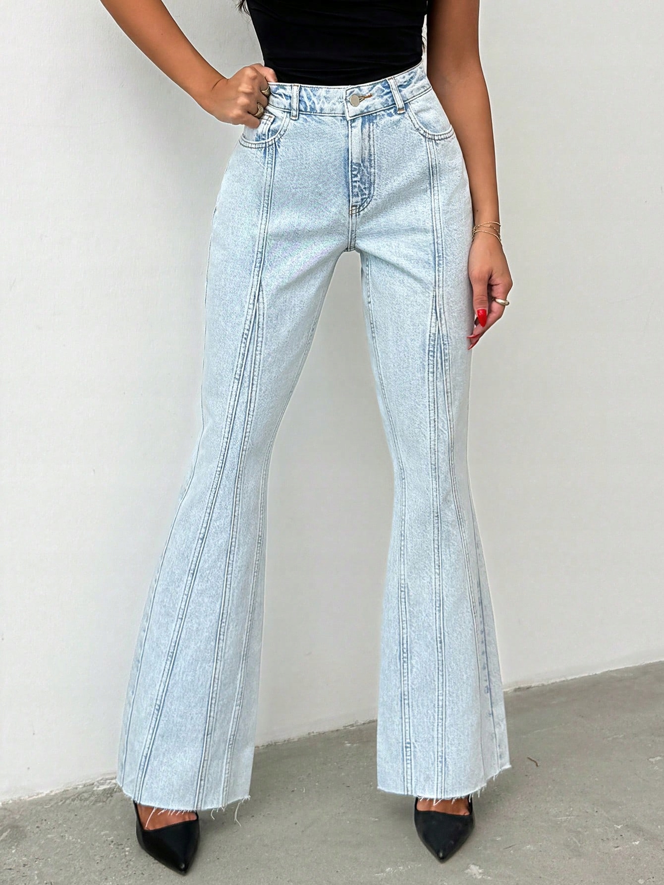 Dámské Džíny Bootcut Modré S Surovou Povrchovou Úpravou Shein Xs 34