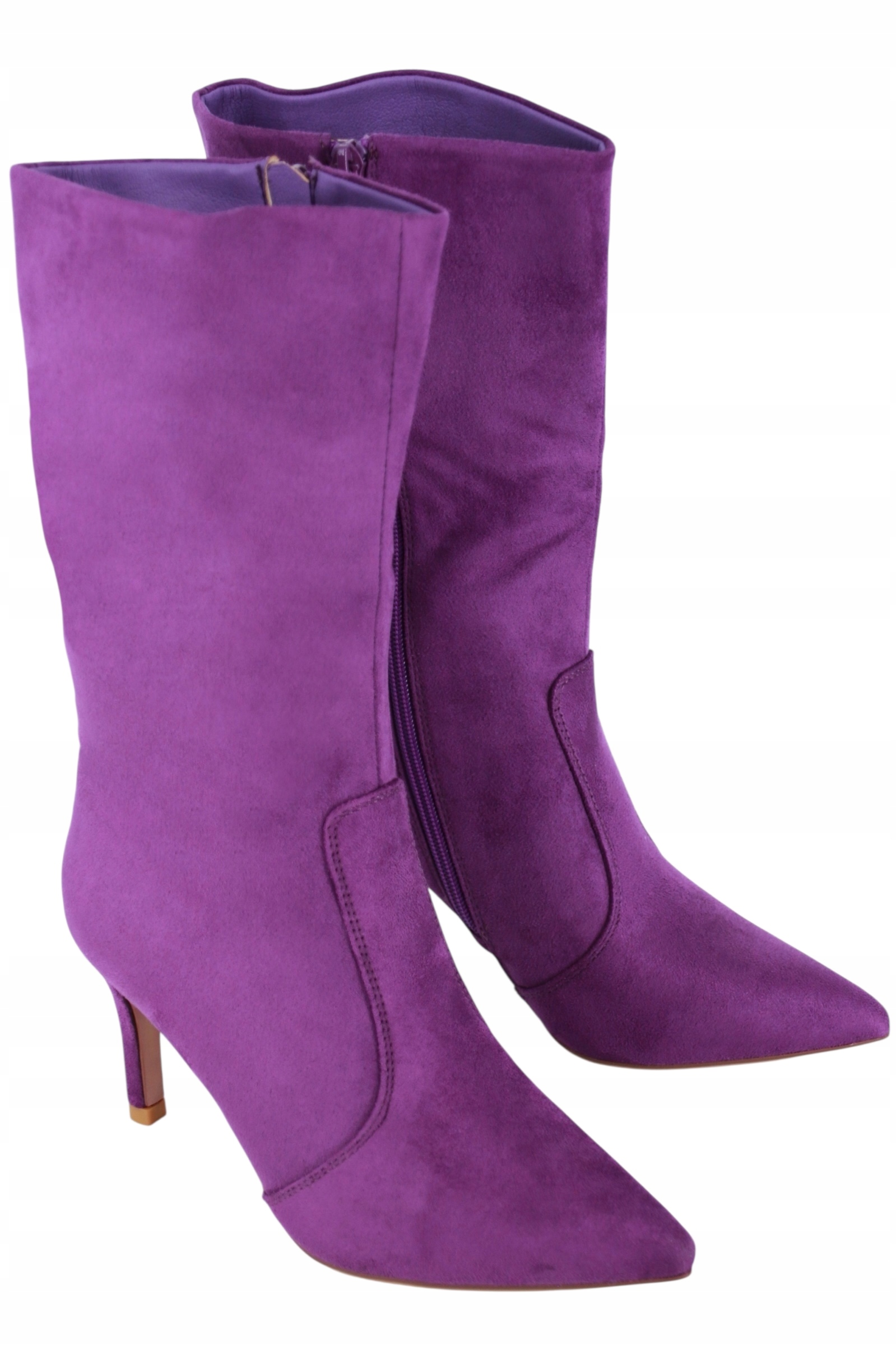 Jarní Fialové Krátké Kozačky Na Podpatku 8 cm Špendlíky Semišové Boty 40