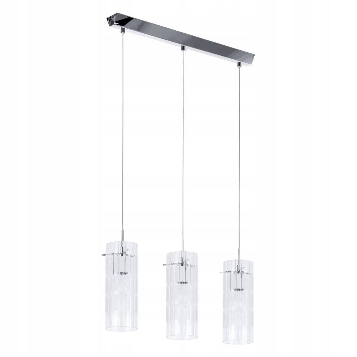 Trojitá závesná lampa, chróm, sklenené ozdobné tienidlá, lišta 54 cm Italux