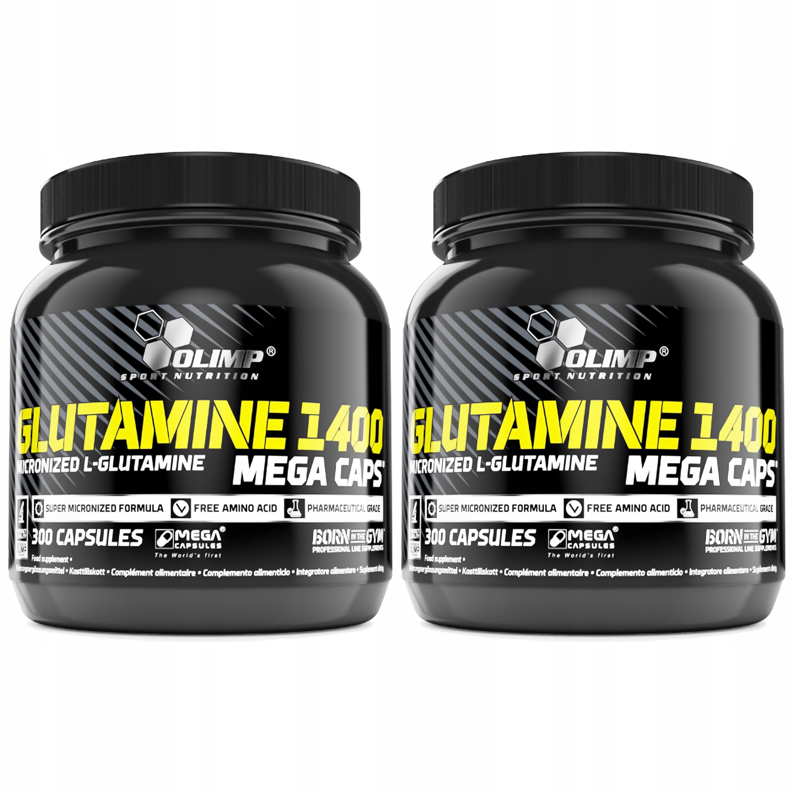 2x Glutamin L-Glutamine 1400 mg Mikronizovaný farmaceutický 300 kapslí Olimp
