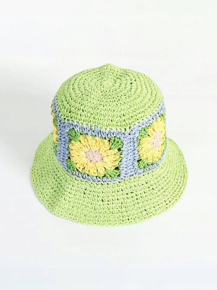 KAPELUSZ SŁOMKOWY EKO SŁOMKA bucket hat w kwiaty Wzór dominujący bez wzoru