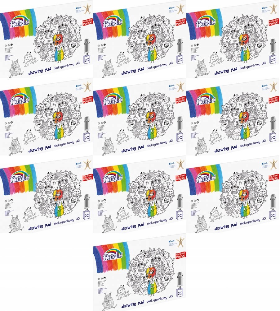 BLOK RYSUNKOWY A3 BIAŁY 20 kartek Fiorello x 10 szt