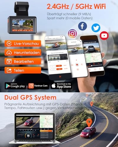 VANTRUE E2 Kamera Samochodowa 2.7K Przód Tył WiFi GPS 512GB 320° — miniatura 4
