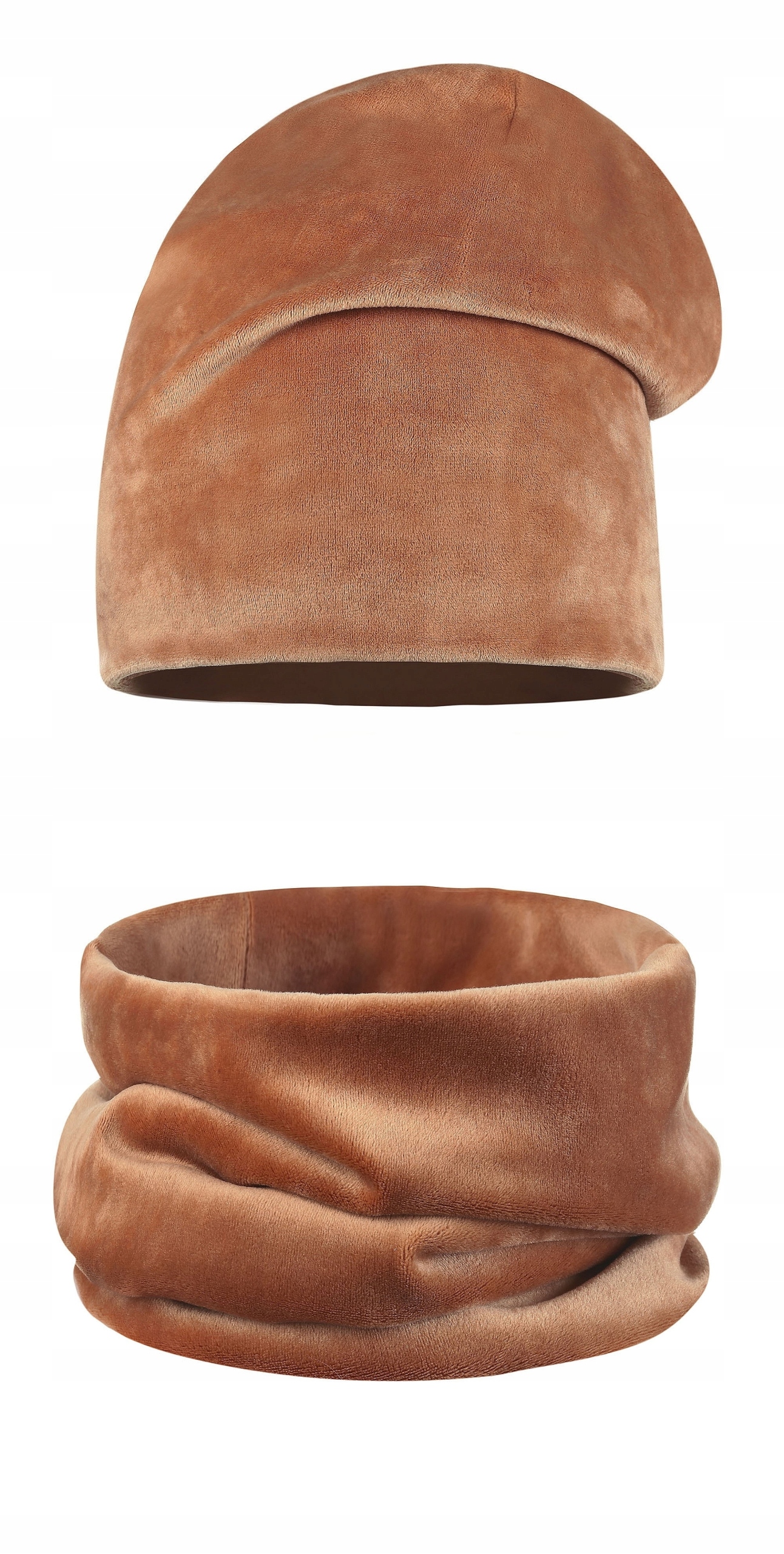 KOMPLET CZAPKA BEANIE TUBA KOMIN WELUROWY AKSAMIT