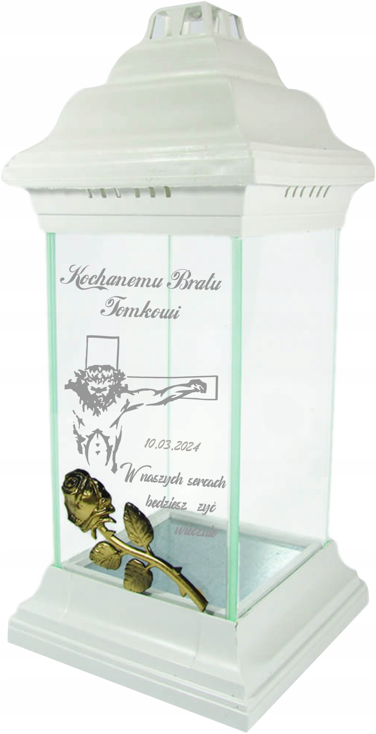 Hřbitovní Svíčka kaplička gravírovaná Milovanému bratrovi Bílá