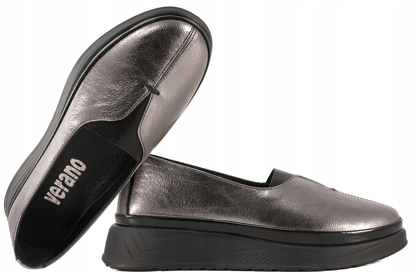 Verano 794.602 Dámské Polobotky Mokasíny Baleríny Kožené Koturn Grafit 41