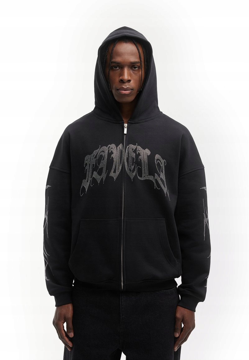 Rozepínací mikina s kapucí a zirkony Unisex Favela Xs