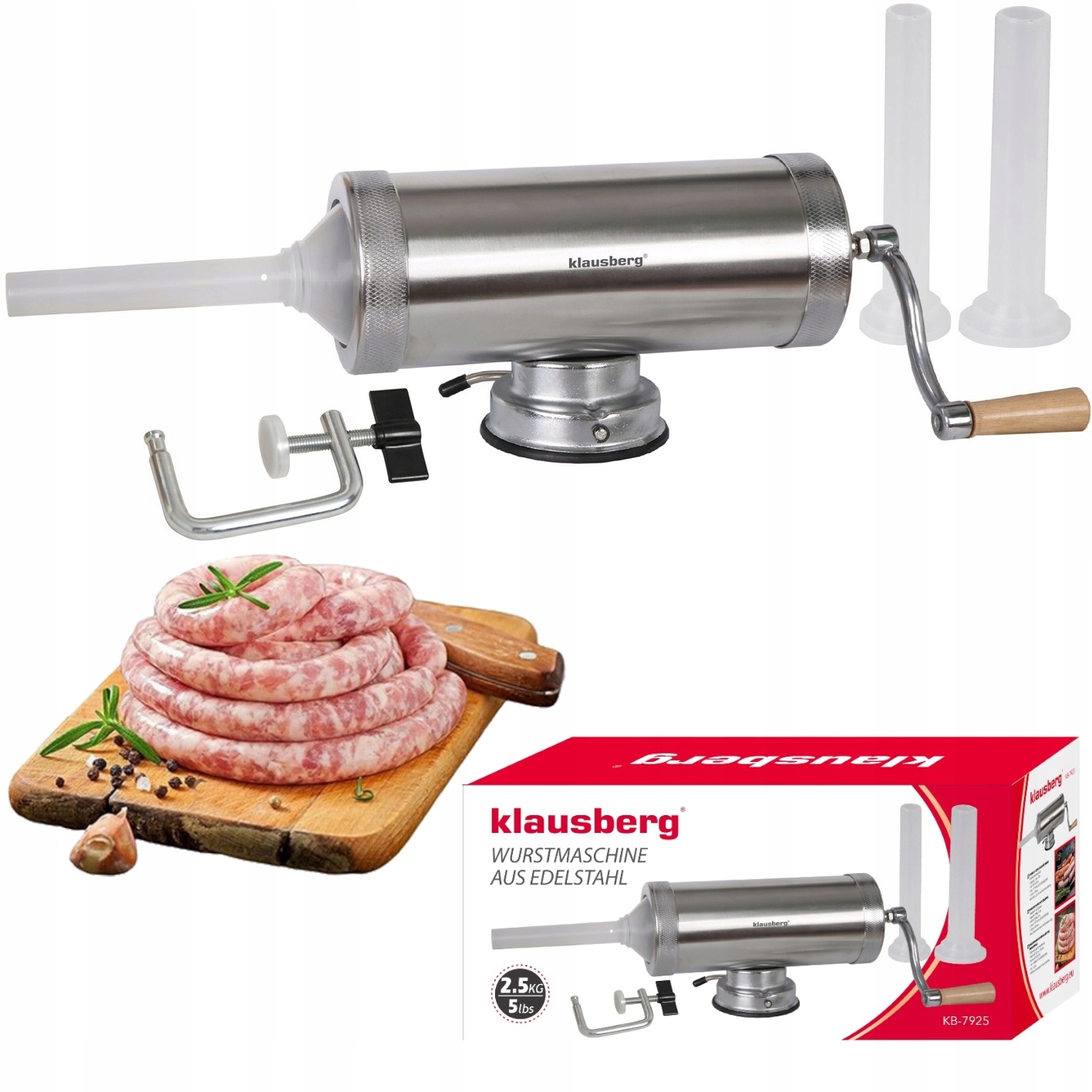 Plnička do klobás, jitrnic 2,5 kg z nerezové oceli Špryca Strojek Klausberg