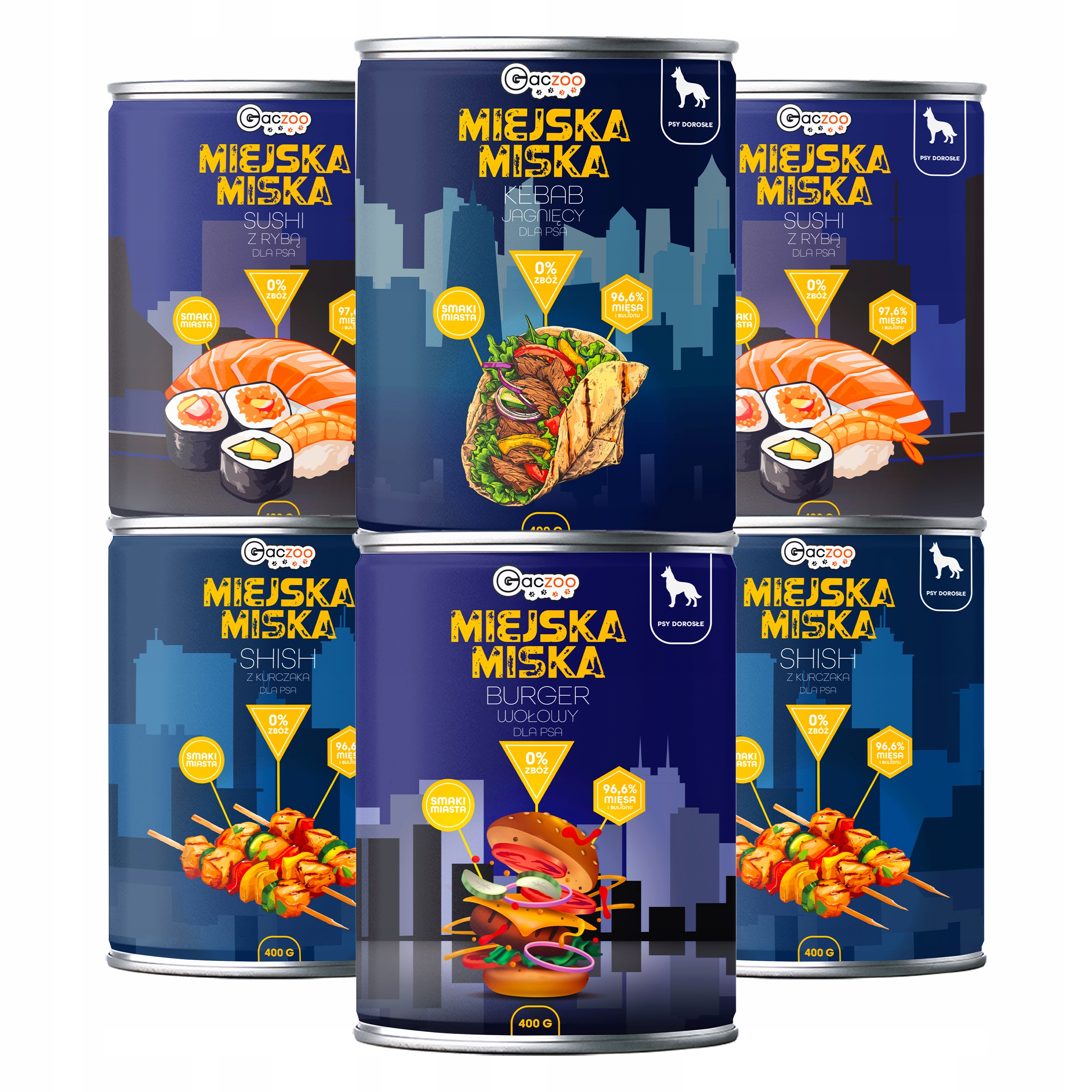 Levně Krmivo pro psa Městská miska Gaczoo Mix chutí 6 x 400 g bez obilovin