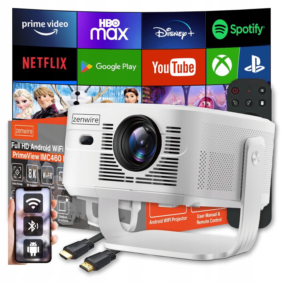 Mini projektor Přenosný Projektor Android 14 WiFi Full Hd 4K 8K pro telefon