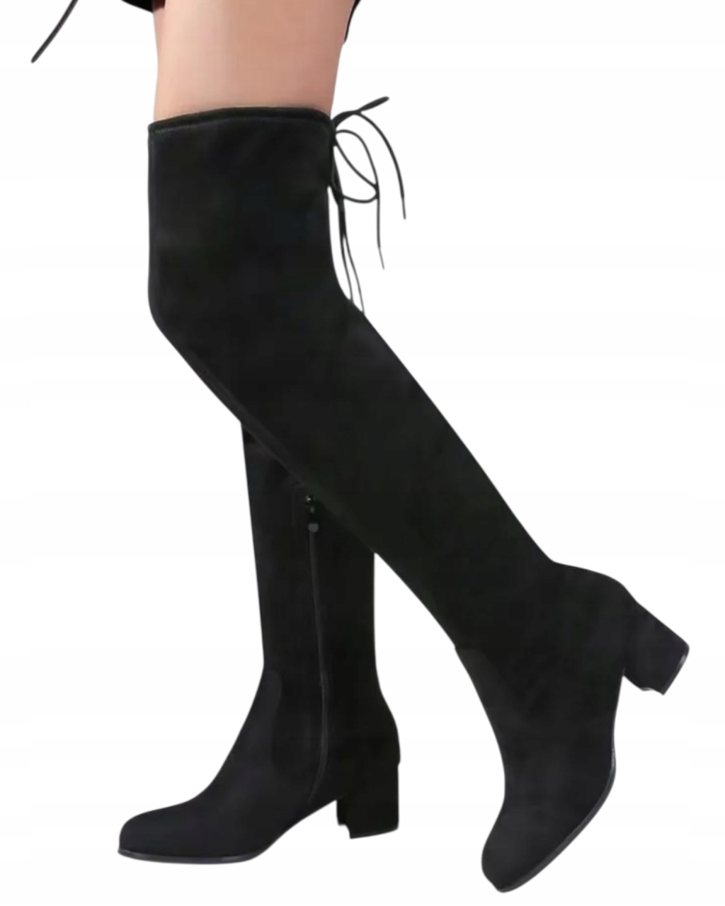 Kozačky Mušketýrky Za Koleno Semišové Na Podpatku 6cm Černé 43