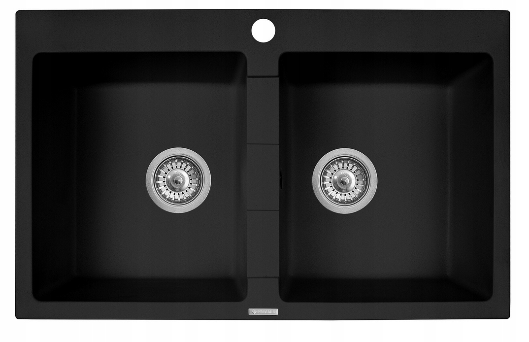 Dvoukomorový granitový dřez zapuštěný do desky skříně 80, černý