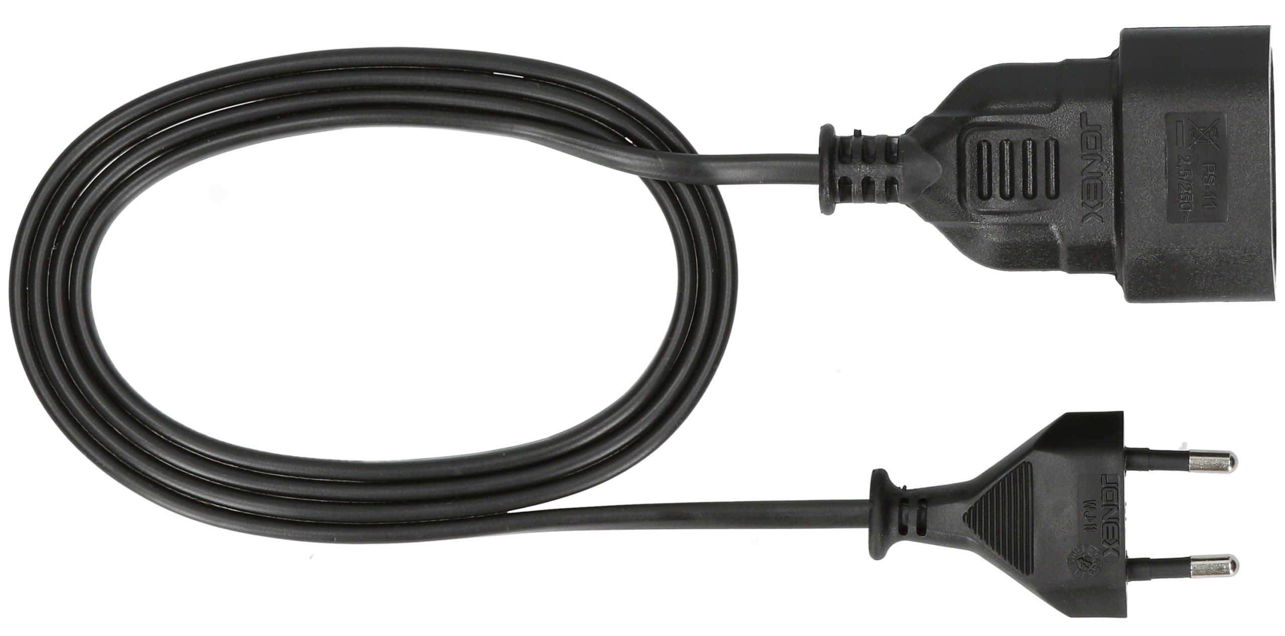 Przedłużacz pojedynczy płaski bez uziemienia 3m czarny