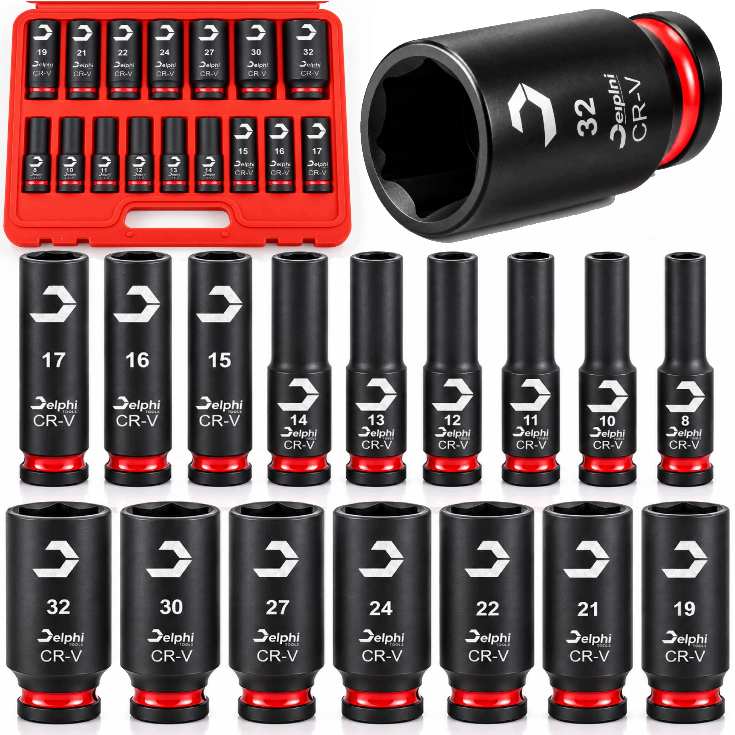 Zestaw Nasadek Udarowych 1/2" Długie Do Klucza Kół Głębokie 8-32MM 16szt