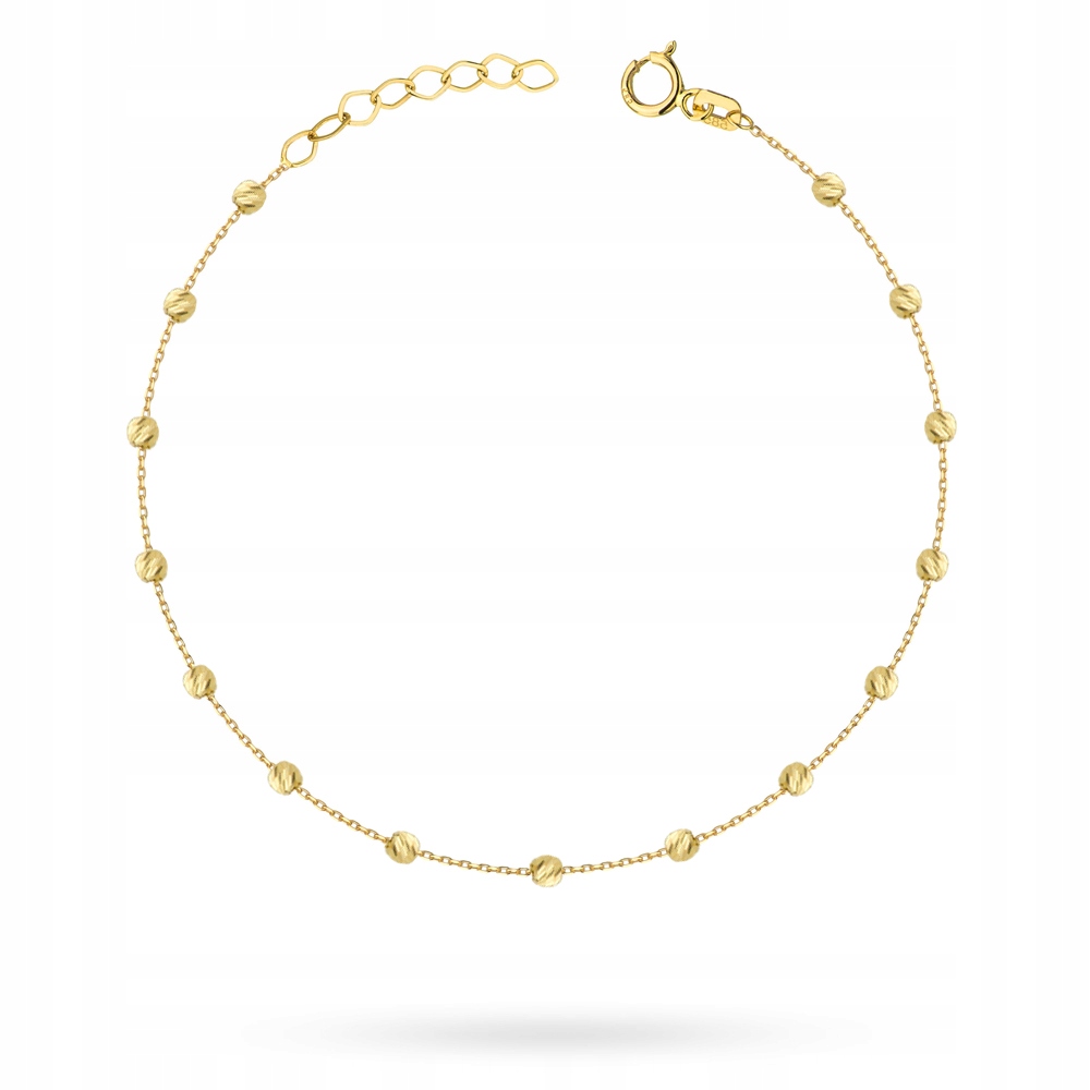 Krásný Zlatý Náramek Dámský pr. 585 s korálky 14k Krabička