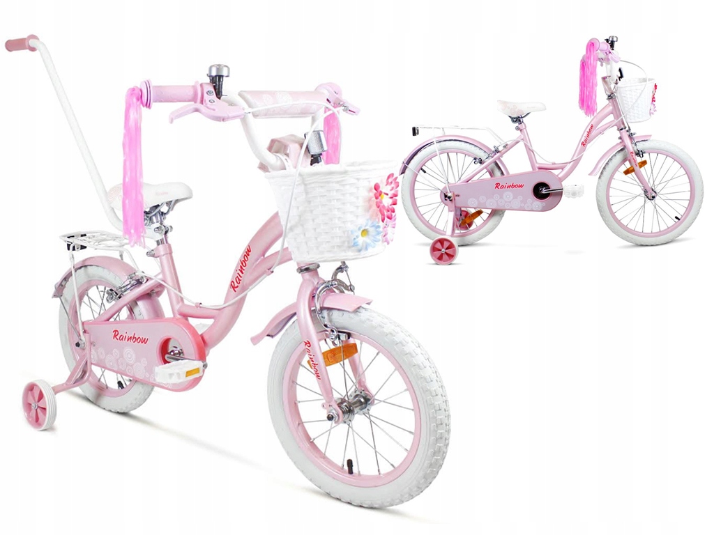 Rowerek Dziecięcy Dla Dziewczynki Sirox Rainbow Pink Koło 16" Z Koszyczkiem