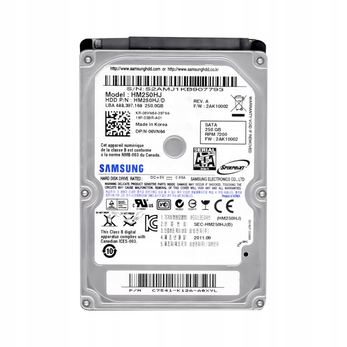 Samsung SpinPoint MP4 250GB 7.2K 16MB Sata II 2.5'' HM250HJ