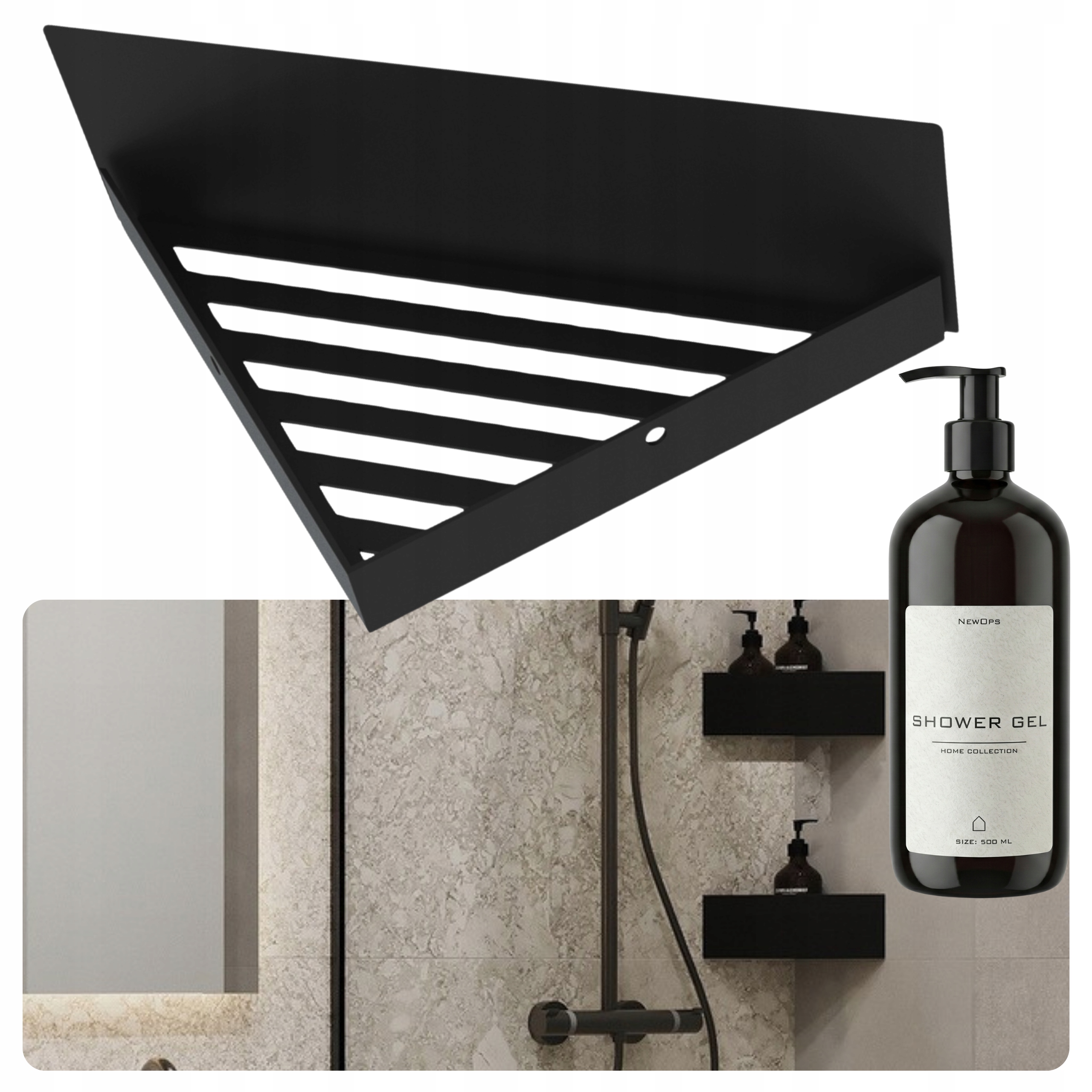 Rohová Polička Do Kabiny Nook Sprchový Kout Koupelna Rohový Košík Černá