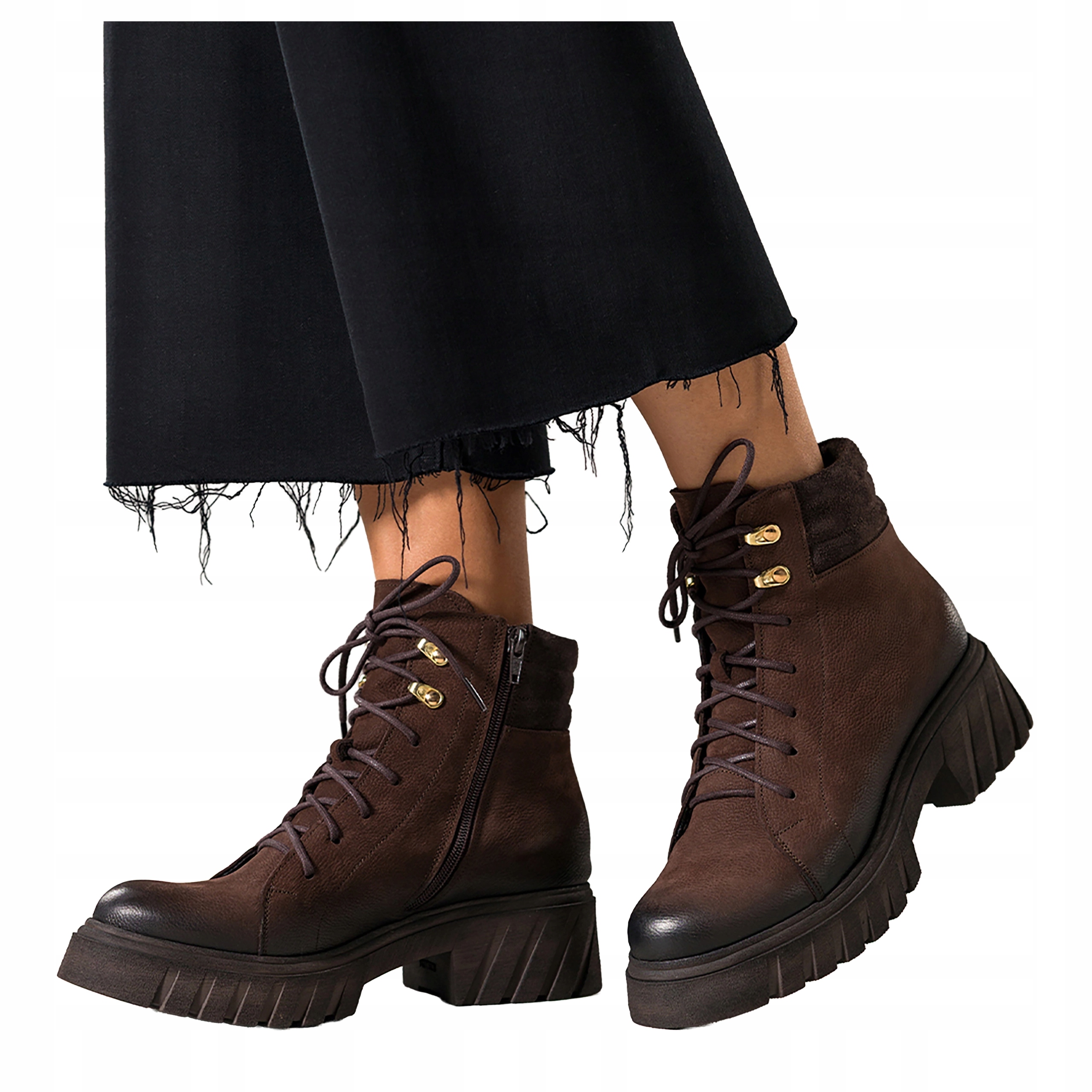 Dámské Kotníkové Boty Čokoládové Šněrovací Běžící platforma Kožená velikost 38