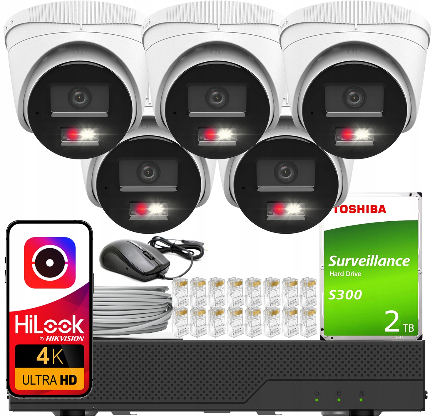 Monitorovací sada 5x IPC-T280HA-LU 8MPx HiLook od Hikvision Detekce Ai