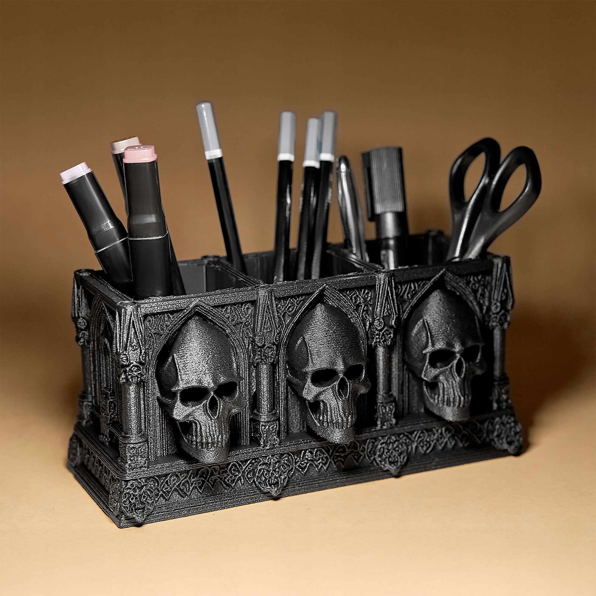 Gotický organizér na psací stůl Kontejner Lebky Halloween Temné potřeby