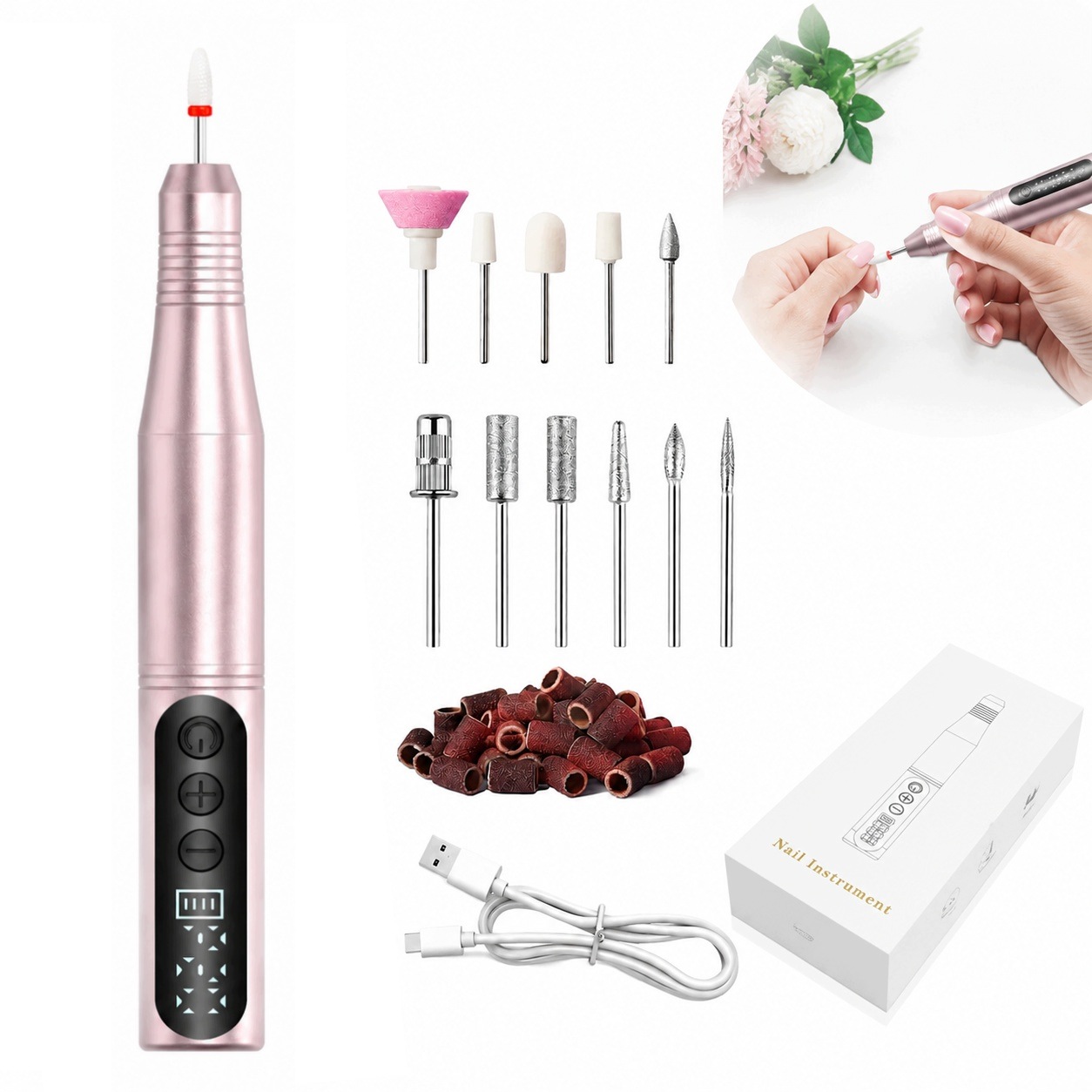 Elektrický pilník na nehty 12 konců 36 brusných kotoučů, fialový, Usb