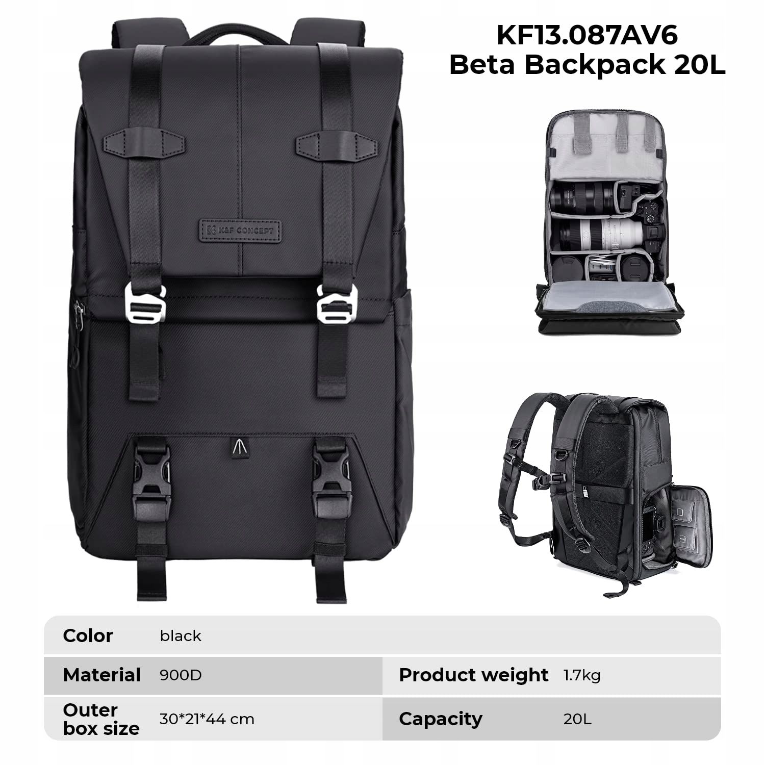 K&F CONCEPT Plecak Na Aparat Z Przegrodą Na Laptopa 15-15,6 Cala 20L — miniatura 8